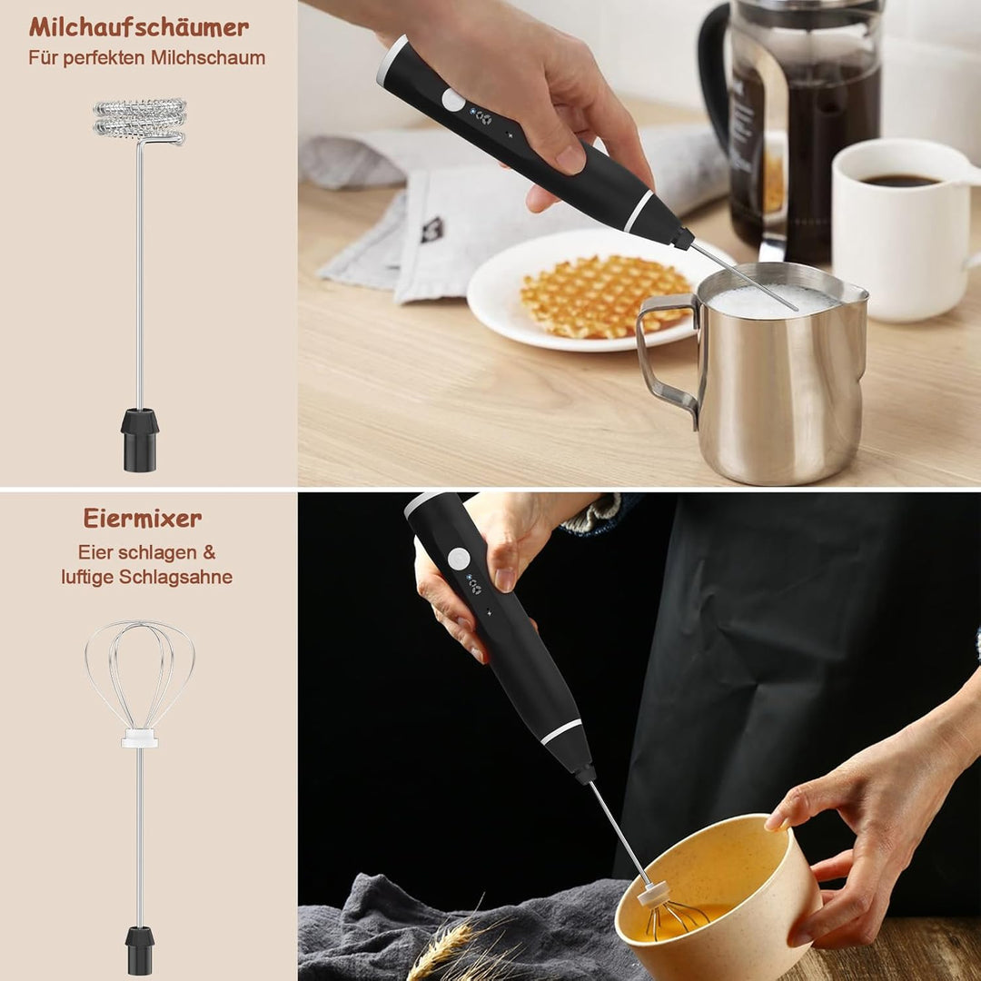 FITNATE USB Milk Coffee frother, elektrischer Milchaufschäumer Stab mit 3 Stufen, 2 Edelstahl Schnee
