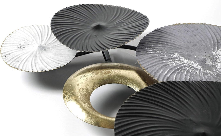 Kobolo Wandbild Wanddeko Metallbild 3D-Bild - SWIRL -weiss grau gold- ca 120x54 cm