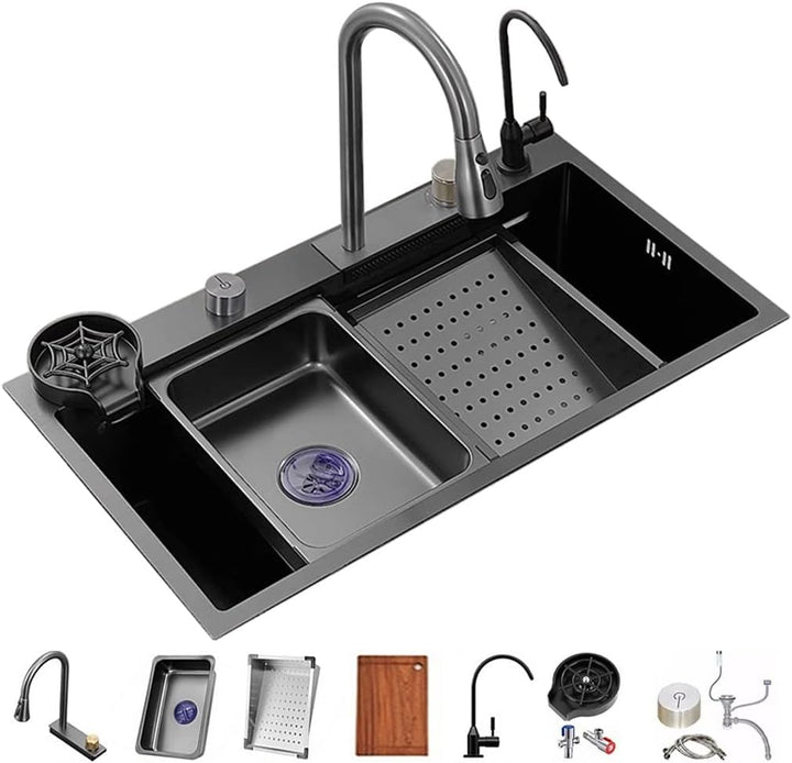 Wasserfall Küchenspüle Vielseitige Edelstahl Single-Bowl Küchenarbeitsplatz Waschbecken Wasserfall P