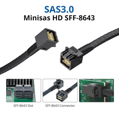 10Gtek® [2 Stück 12G Internal Mini SAS HD SFF-8643 zu SFF-8643 Kabel, with Sideband, 100-Ohm, 0.8-Me
