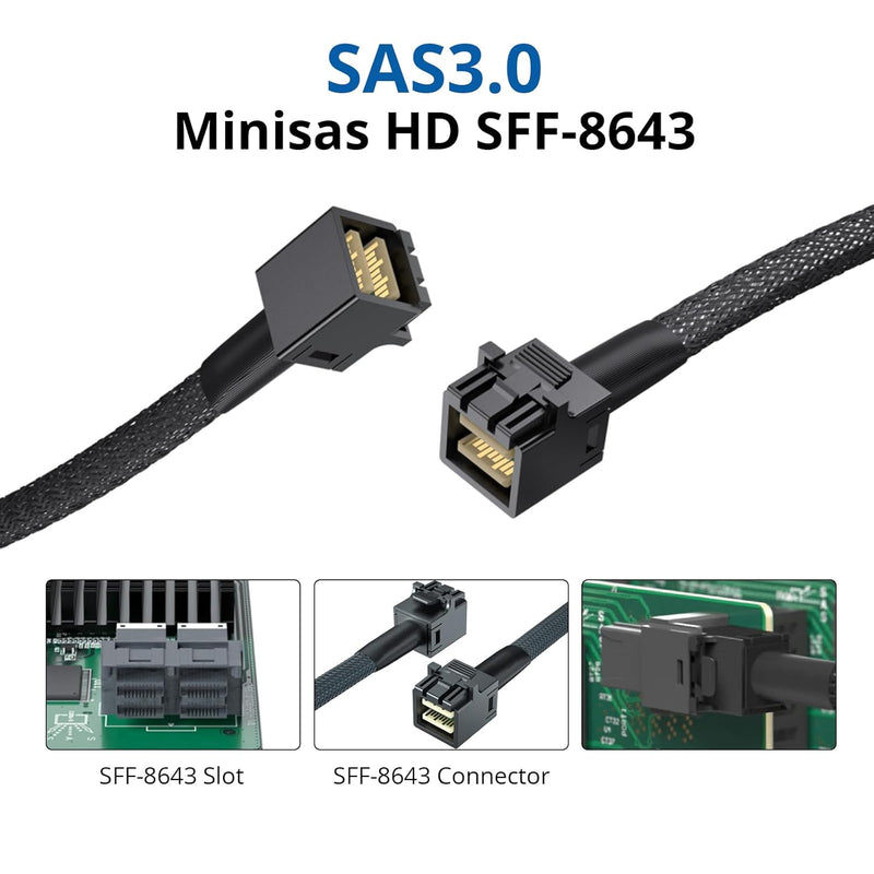 10Gtek® [2 Stück 12G Internal Mini SAS HD SFF-8643 zu SFF-8643 Kabel, with Sideband, 100-Ohm, 0.8-Me