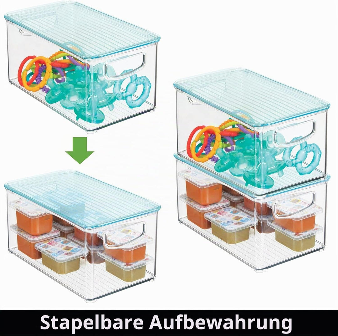 mDesign 4er-Set Kinderzimmer Organizer mit Deckel – Sortierbox mit praktischen Griffen – Kunststoffb