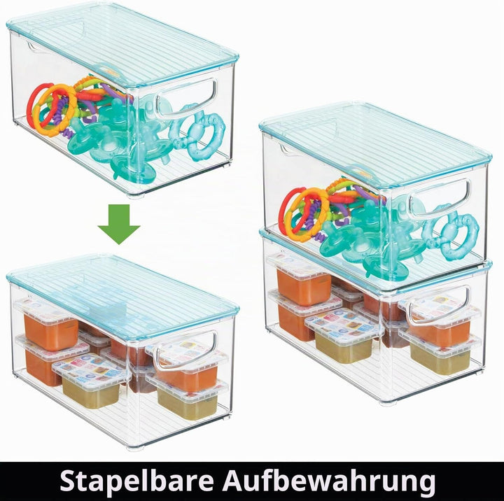 mDesign 4er-Set Kinderzimmer Organizer mit Deckel – Sortierbox mit praktischen Griffen – Kunststoffb