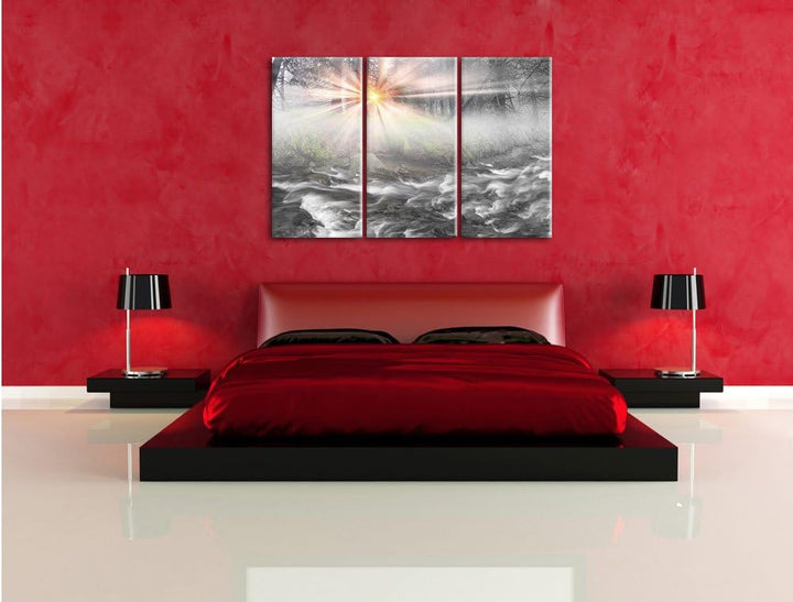 Pixxprint Nebeldickicht im Wald als Leinwandbild/Grösse: 3 Teilig (120x80) cm/Wandbild/Kunstdruck/fe