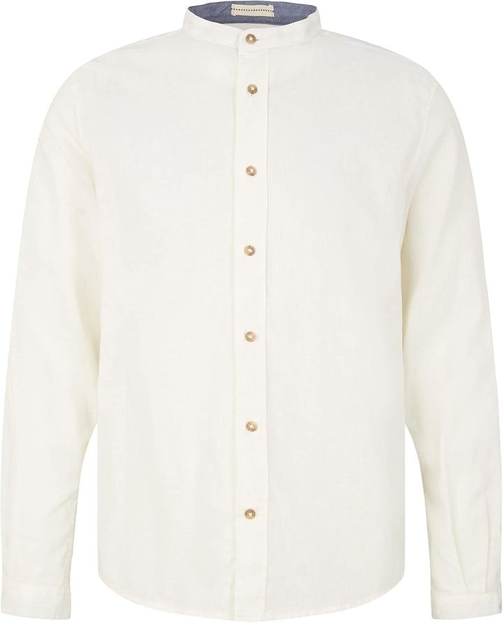TOM TAILOR Herren Hemd mit Stehkragen aus Leinen XL 10332 - Off White, XL 10332 - Off White