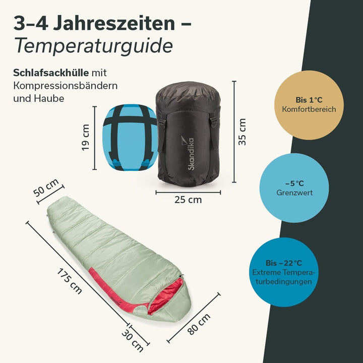 Skandika Schlafsack Gjora | Mumienschlafsack für Junior/Erwachsene/Kinder, 3-4 Jahreszeiten, Nylon-R