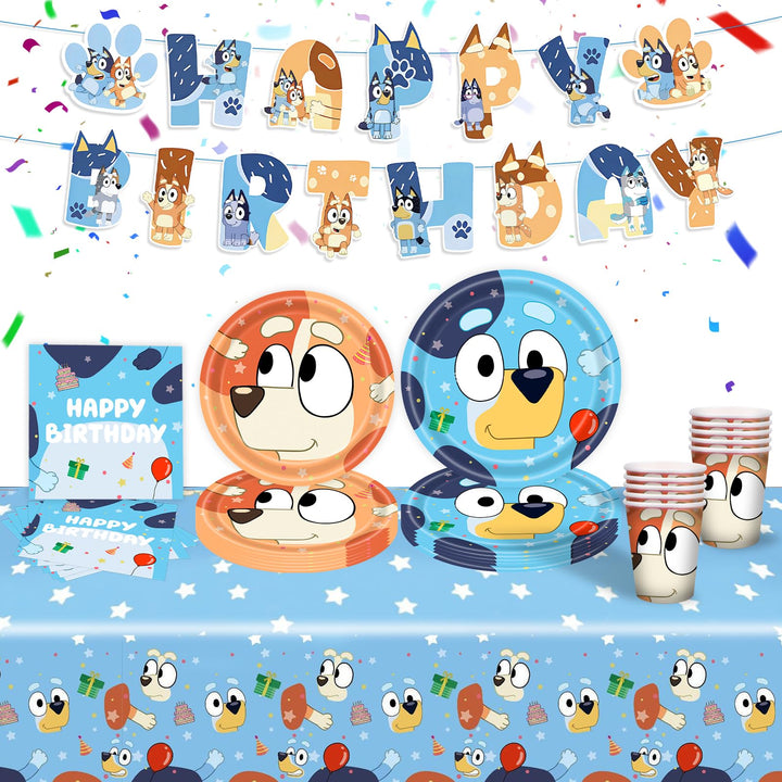Pappteller Kindergeburtstag Deko- Blau Dog Geburtstag Deko Birthday Partygeschirr Set Geburtstagsdek