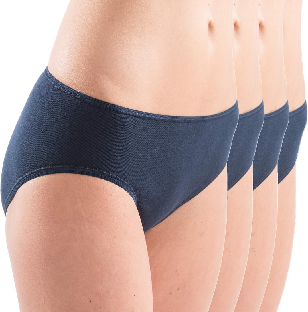 HERMKO 1031 Damen Midi-Slip Bio-Baumwolle 4er Pack (Weitere Farben), 48-50 Marine