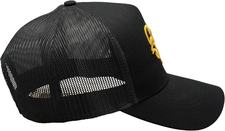 Bexxwell Trucker Cap schwarz/Gold mit 3D Logo-Stickerei (optimale Passform, Kappe, Black, Truckercap