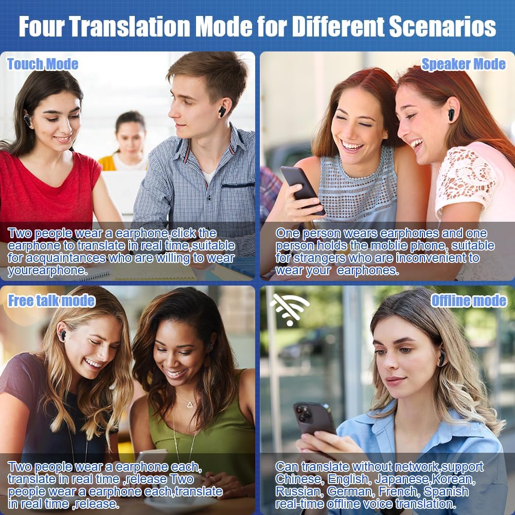 Ainiv AI Kopfhörer Übersetzer, Translator Earbuds, Bluetooth Kopfhörer Sofortübersetzung in 144 Spra