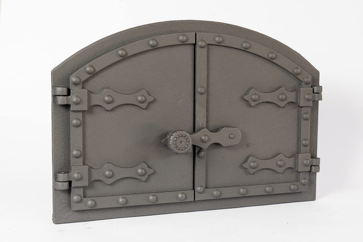 SEZAM doppelte Backofentür aus Gusseisen mit Türriegel, Nietenoptik, Pizzaofentür - Brotofen - Stein