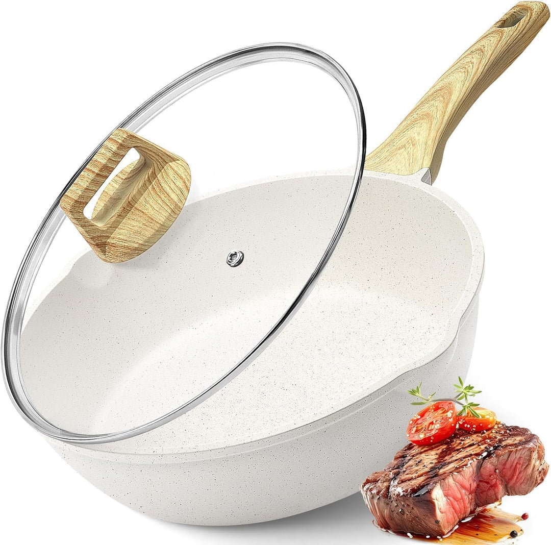 GiPP 24 cm Wokpfanne mit Deckel, Antihaft Pfanne mit Deckel 24cm Hoher Rand, Granit-Antihaftbeschich