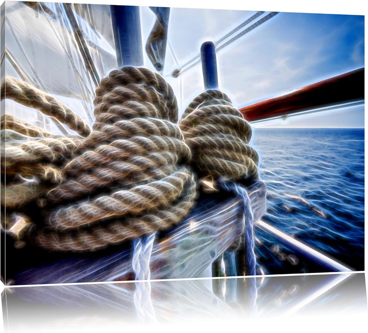 Tau Seile auf Boot abstrakt Format: 120x80 auf Leinwand, XXL riesige Bilder fertig gerahmt mit Keilr