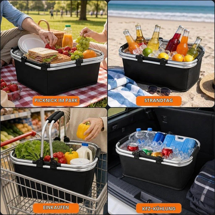 Einkaufskorb,Einkaufskorb Faltbar,Thermo Als Picknickkorb, Kühlbox Tragbare Mit Gepolsterten Griffen