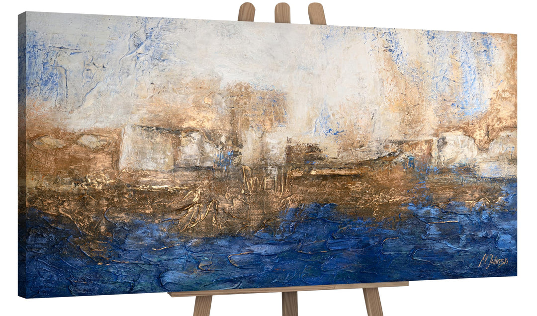 YS-Art Abstrakt Acryl Gemälde auf Leinwand Marine handgemalt Wandbilder Wohnzimmer modern Wohndekor