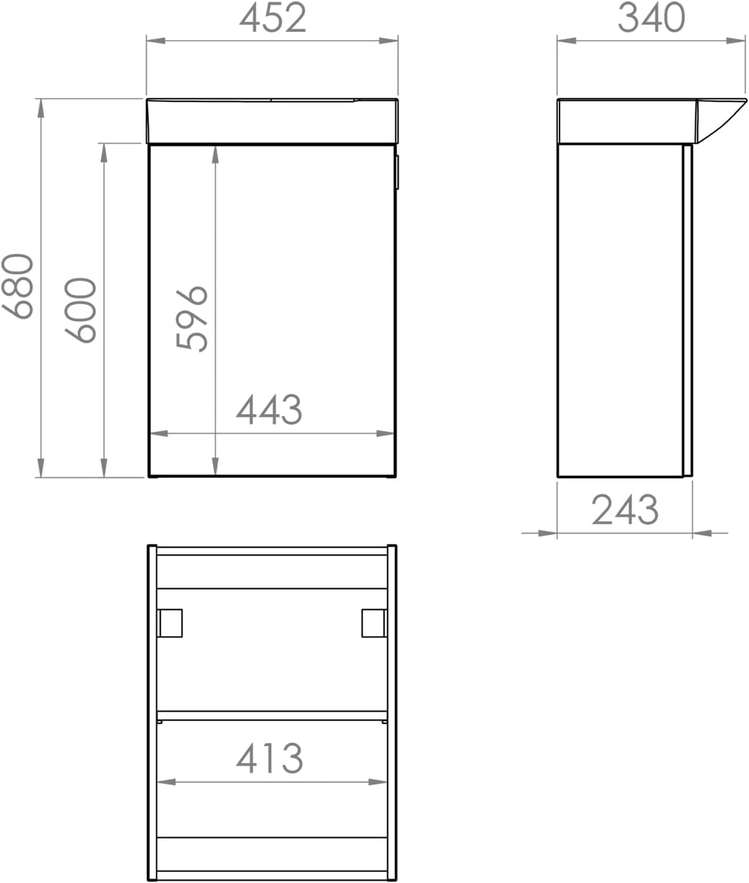 VBChome Badmöbel Set 45 cm Weiss Waschbecken mit Eiche Craft Hängeschrank Waschtisch 1-Türen Soft-Cl