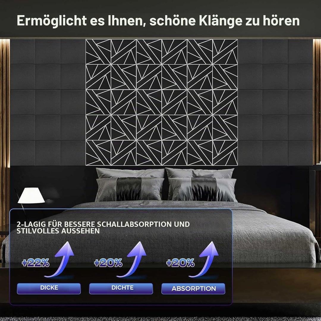 2-lagige schalldichte Wandpaneele, 30,5 x 30,5 x 1,1 cm, schalldichte Schaumstoffplatten für Wände,