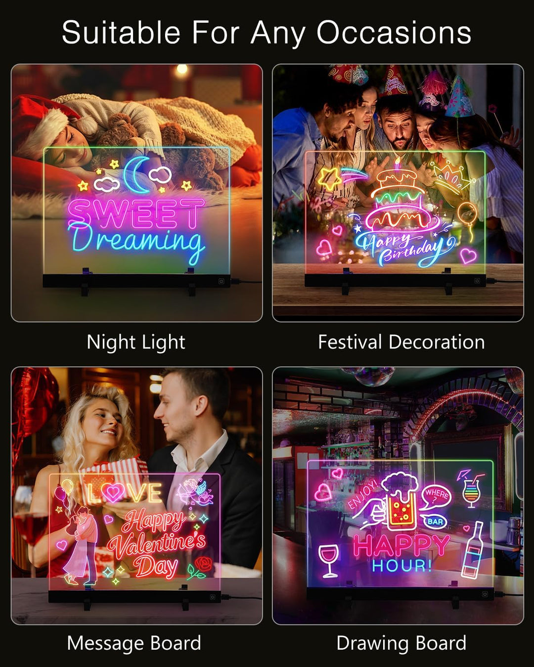 LED Zeichenbrett, ORIA Leuchtendes LED Zeichenbrett für Kinder, Neonlicht Maltafel Acry Notiztafel m