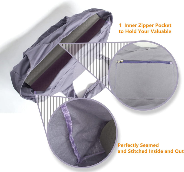Yogatasche Grosse Yogamattentasche, Canvas-Yogamatten-Einkaufstasche mit Innentasche mit Reissversch