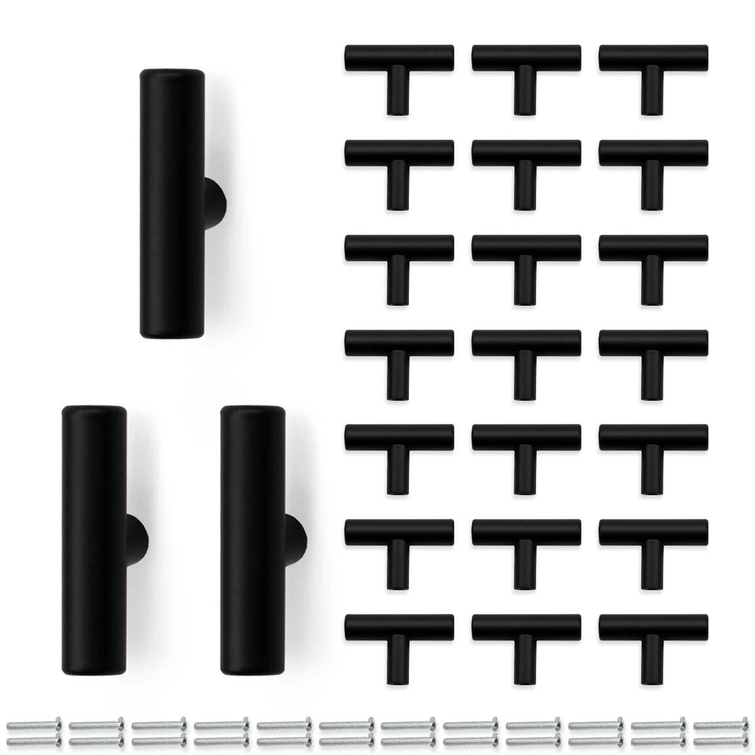 Bwintech 24 Pcs 50MM Matt Black Schrank Pull Griffe Küche T Bar Griffe, Edelstahl, Ideal für Schrank