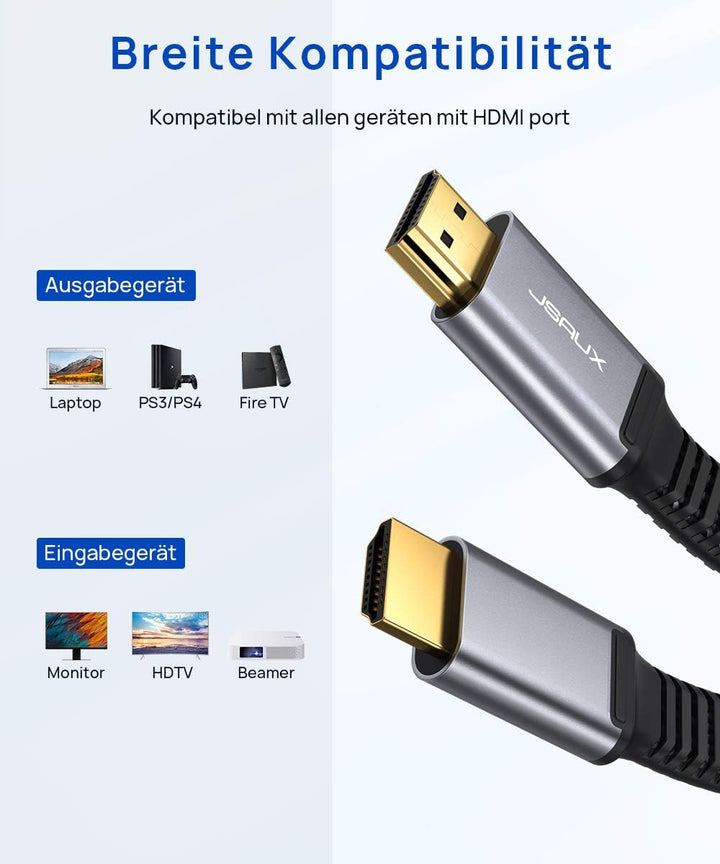 JSAUX HDMI Kabel 4Meter [4K@60Hz,HDMI 2.0,18Gbps] Flach HDMI 2.0 Kabel Highspeed 5M HDMI Nylon Geflo