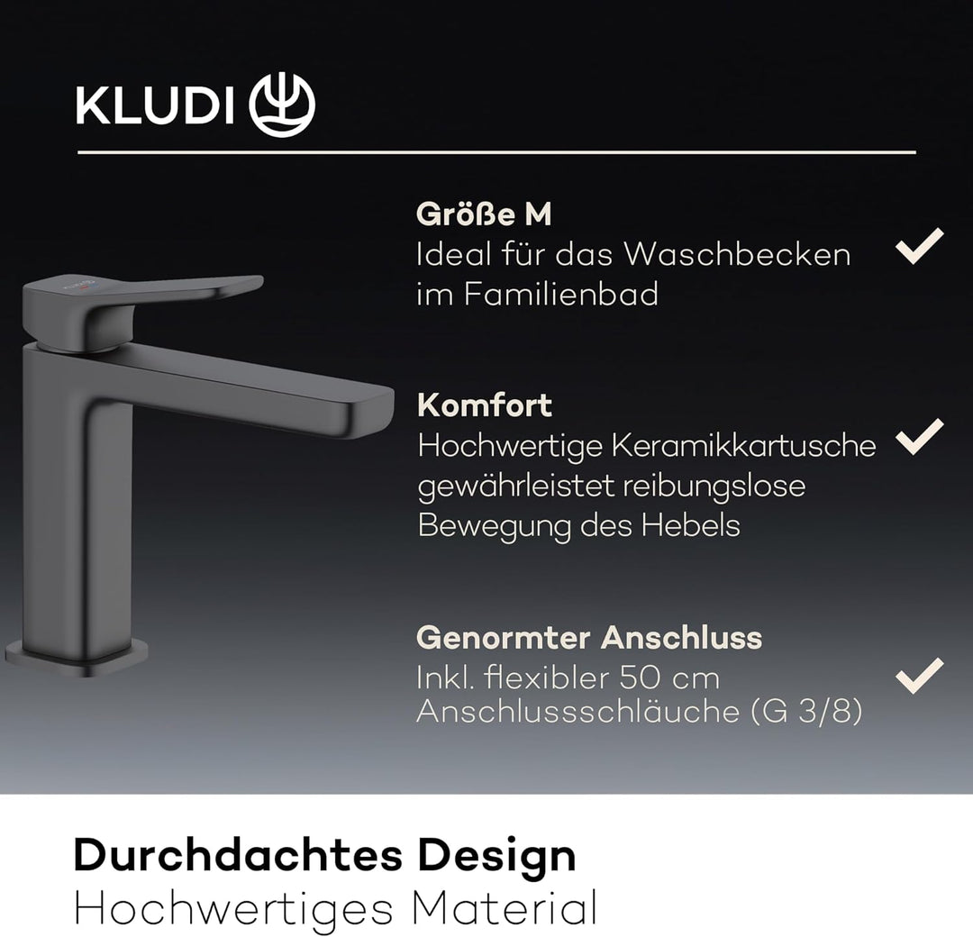 KLUDI-X3 Waschtischarmatur mit Push-Open Ablaufgarnitur, Auslaufhöhe 110 mm, wassersparender Wasserh