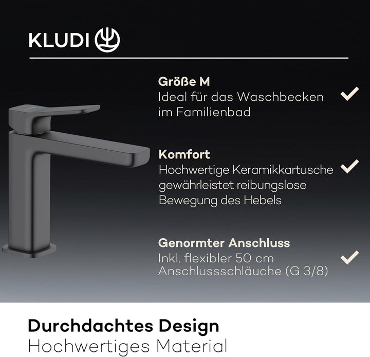 KLUDI-X3 Waschtischarmatur mit Push-Open Ablaufgarnitur, Auslaufhöhe 110 mm, wassersparender Wasserh