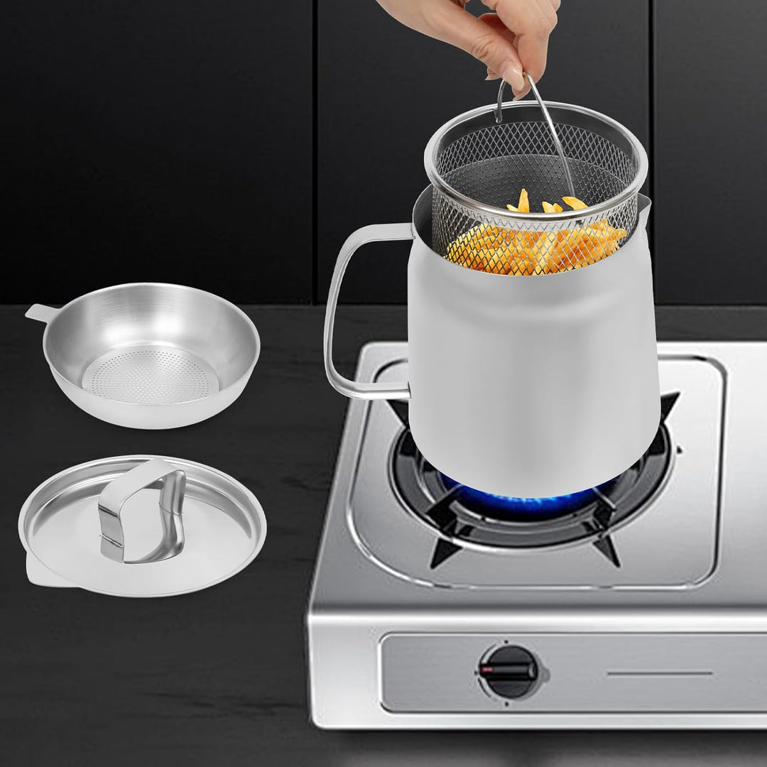 Friteuse mit Siebkorb 2 L Klein Frittiertopf öl, Haus&Outdoor-Camping Friteuse mit Griff, 304 Edelst