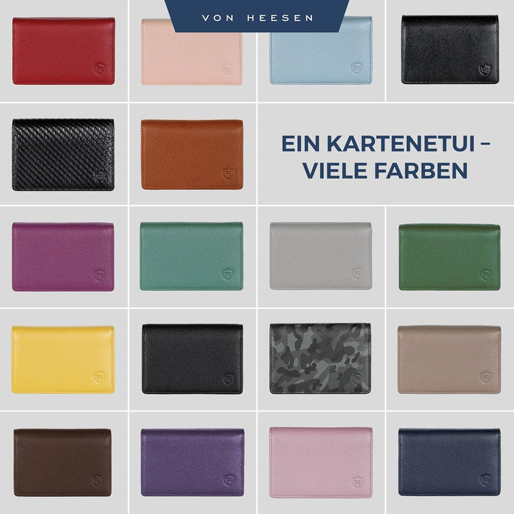 VON HEESEN® Visitenkartenetui Leder mit RFID-Schutz - Platz für 50 Visitenkarten - 6 Fächer - Visite