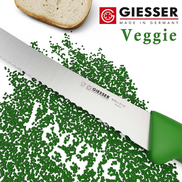 Giesser seit 1776 - Made in Germany - Brotmesser 21 cm Veggie, grün, nachhaltiger Griff, rutschfest,