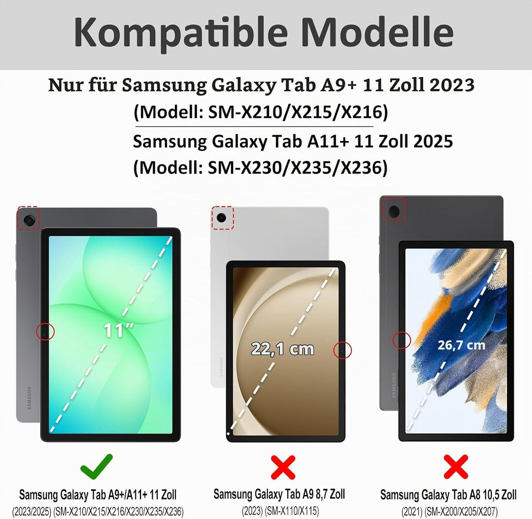 HOTLIFE Tastatur Hülle für Samsung Galaxy Tab А11+/А9+ 11 Zoll 2023/2025, Schutzhülle mit Automatisc