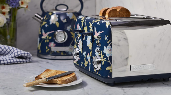 VQ Laura Ashley 4-Scheiben-Toaster Mit Einstellbaren Heiz-, Auftau- Und Aufwärmmodi - Edelstahl Vint