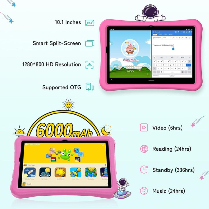 UMIDIGI Kinder Tablet 10,1 Zoll Android 13, G2 Kinder Tablet AB 3 Jahre 8GB(4+4) RAM+64GB ROM/1TB, A