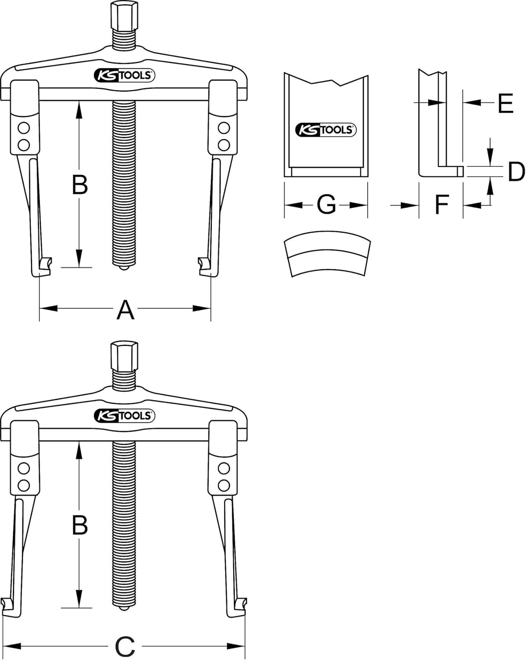 KS Tools 620.0001 Universal-Abzieher 2-armig mit schlanken und verlängerten Haken, 20-90mm, 120mm