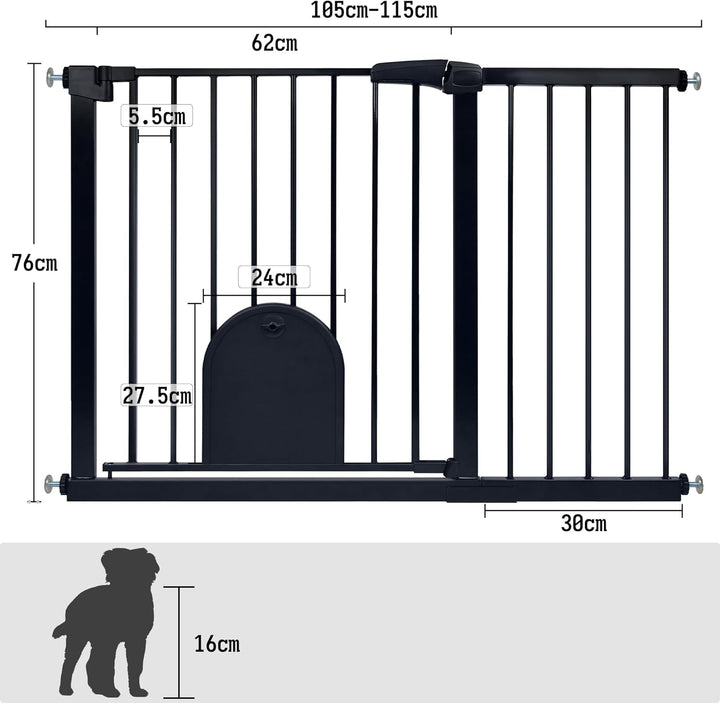 Froadp Türschutzgitter Baby Treppengitter 105-115cm Kindergitter ohne Bohren Türgitter mit Tür für H