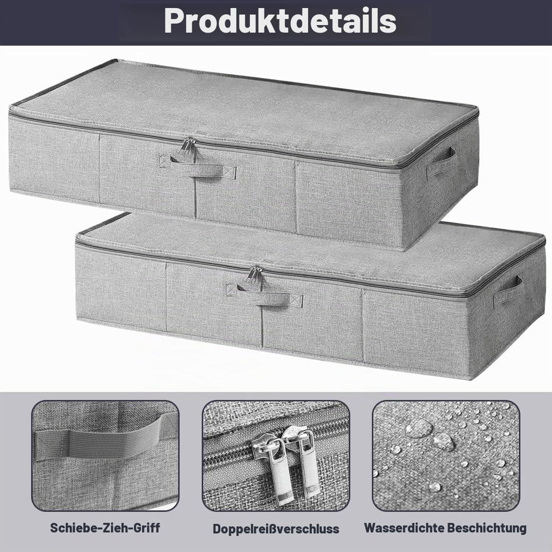 2 Stück Unterbett Aufbewahrungsbox mit Deckel, Grosse Unterbettkommode mit Griff, Faltbare Kleidung