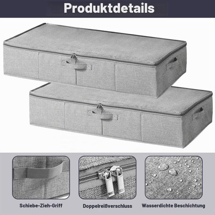 2 Stück Unterbett Aufbewahrungsbox mit Deckel, Grosse Unterbettkommode mit Griff, Faltbare Kleidung