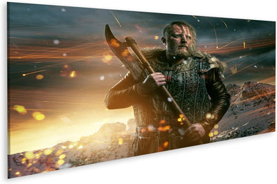 Bild auf Leinwand Wikinger im Kampf Wandbild Leinwandbild Kunstdruck Poster 120x40cm - Panorama, 120