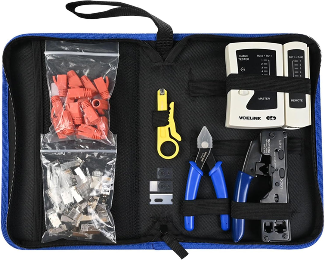 VCELINK Netzwerk Werkzeug Set, Profi Netzwerkinstallation, RJ45/RJ11/RJ12 | RJ45 Crimpzange, 20 x RJ