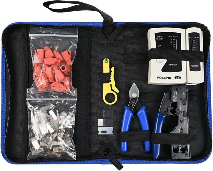 VCELINK Netzwerk Werkzeug Set, Profi Netzwerkinstallation, RJ45/RJ11/RJ12 | RJ45 Crimpzange, 20 x RJ