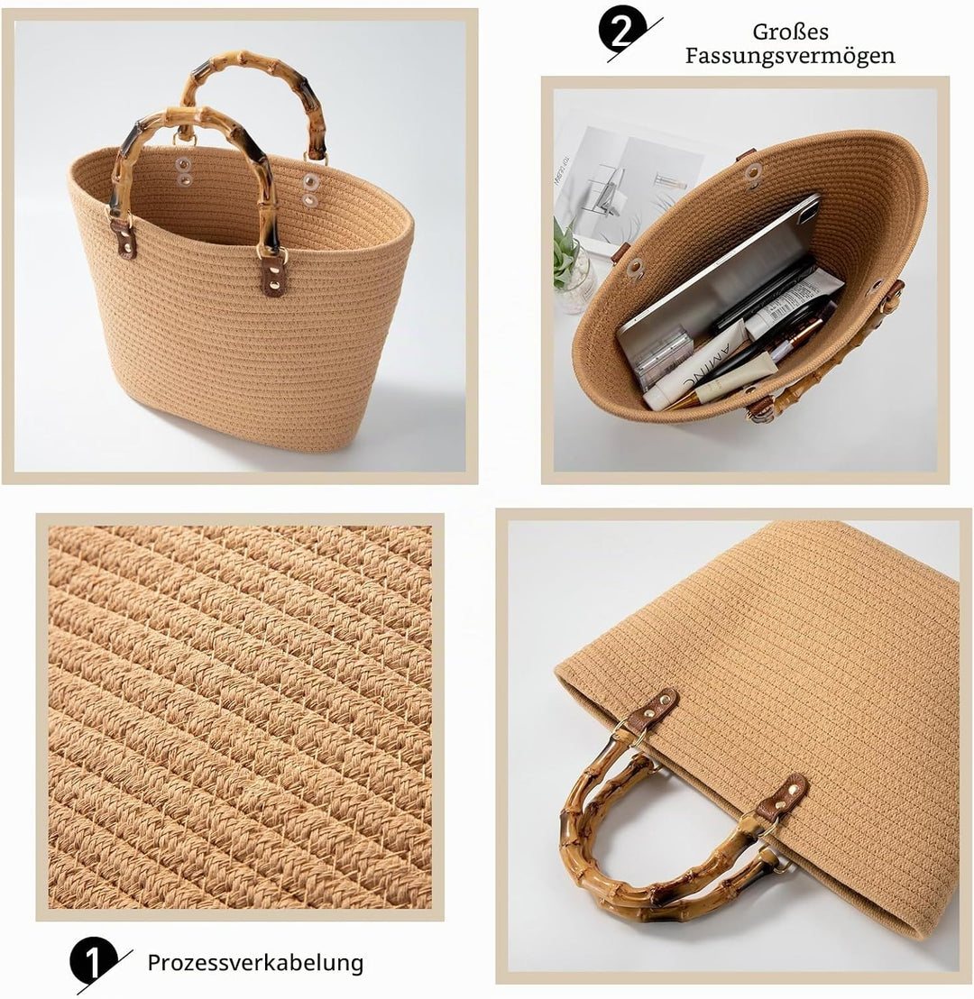 MengH-SHOP Handtasche Grosse Sommer Strandtasche Handgewebte Shopper Tasche mit Griff Frauen Henkelt