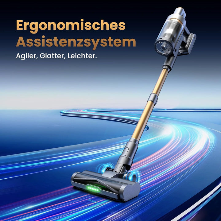 Akku Staubsauger, 650W/65000Pa/75Min, Laufzeit Staubsauger Kabellos mit Smart LED Display und Ladest