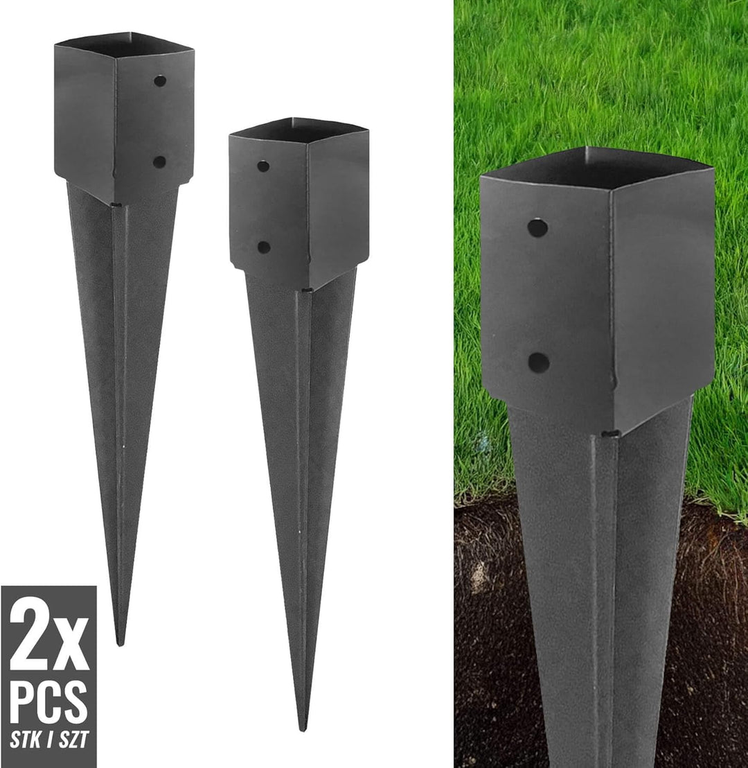 ADGO - 4er Set - Einschlagbodenhülse, Pfostenträger für Holzpfosten - 120x750mm - Quadratische Basis