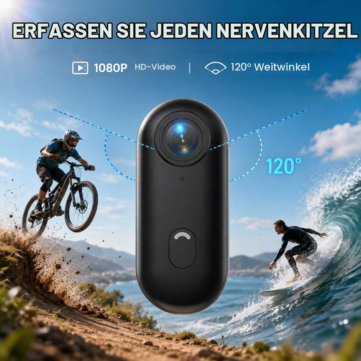 Winnes 4 K Mini Sportkamera, Tragbar,120 ° Weitwinkel, Sportkamera mit Clip hinten, 360 °, Audio- un