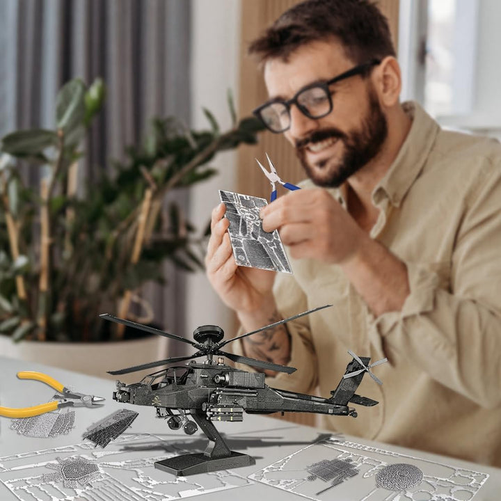 Piececool 3D Puzzle Metall, Ah-64 Apache Hubschrauber für Modellbausatz Erwachsene, 3D-Puzzles zu Ba