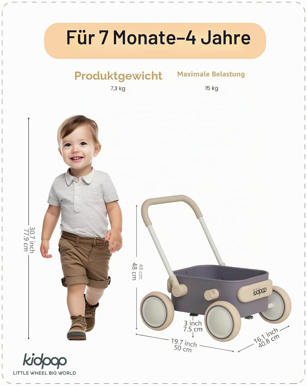 Kidpop PULA Schiebewagen für Babys, Balance-Lauflernwagen für Jungen & Mädchen, ab 7 Monaten bis 3 J