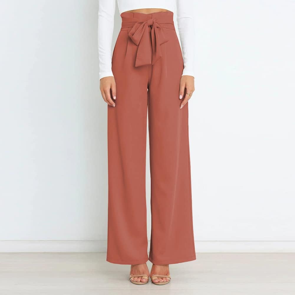 Odizli Damen Elegant High Waist Lang Weite Hose Sommer Business Festlich Anzughose mit Gürtel L Zieg