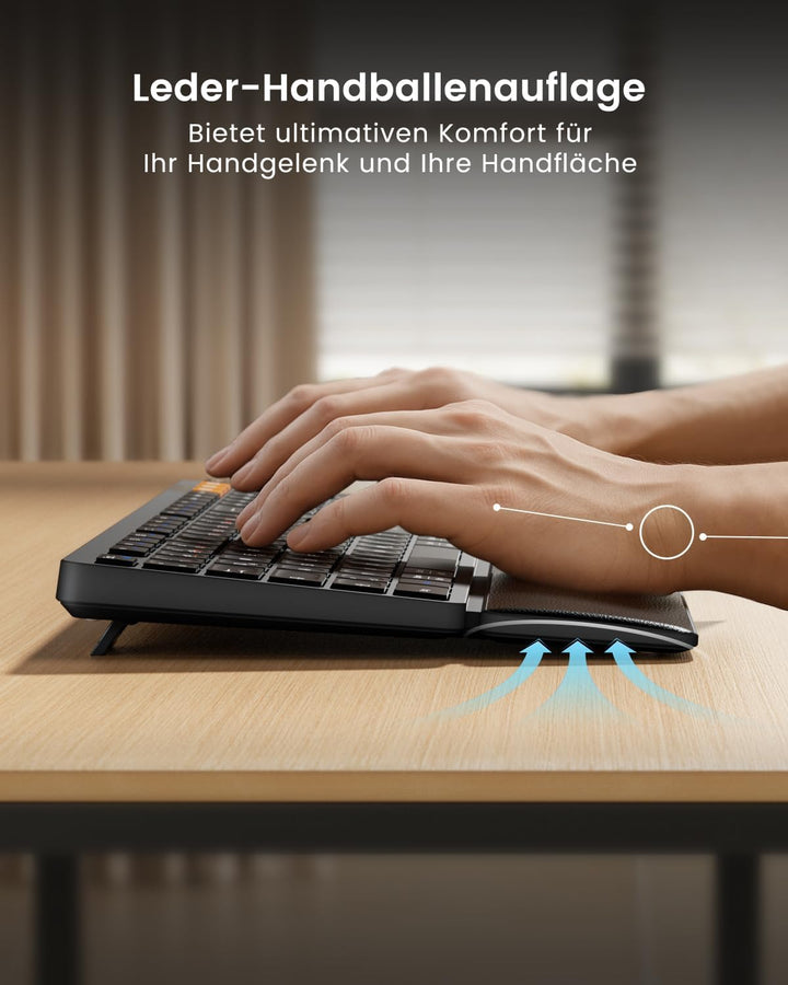 ProtoArc Kabellos Tastatur Maus Set, KM60 Full-Size Bluetooth Tastatur und Maus mit Handballenauflag
