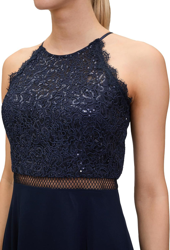 Vera Mont Damen Cocktailkleid mit Spitze 34 Blau, 34 Blau