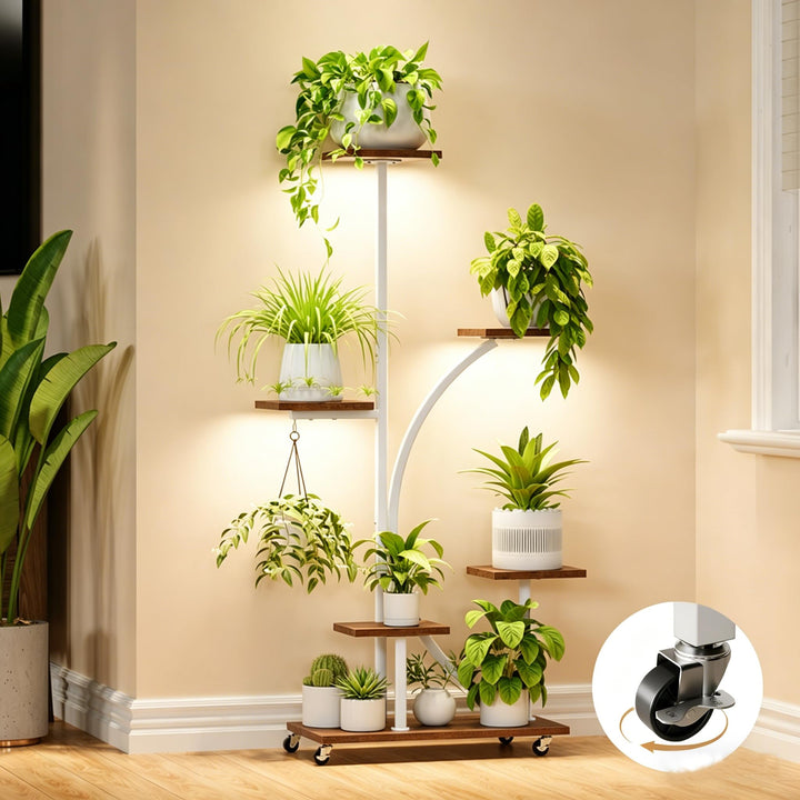 HAUSPROFI Pflanzenständer mit Wachstumslicht, Blumenständer 6 Stöckiges 125cm, Pflanzenregal Metall